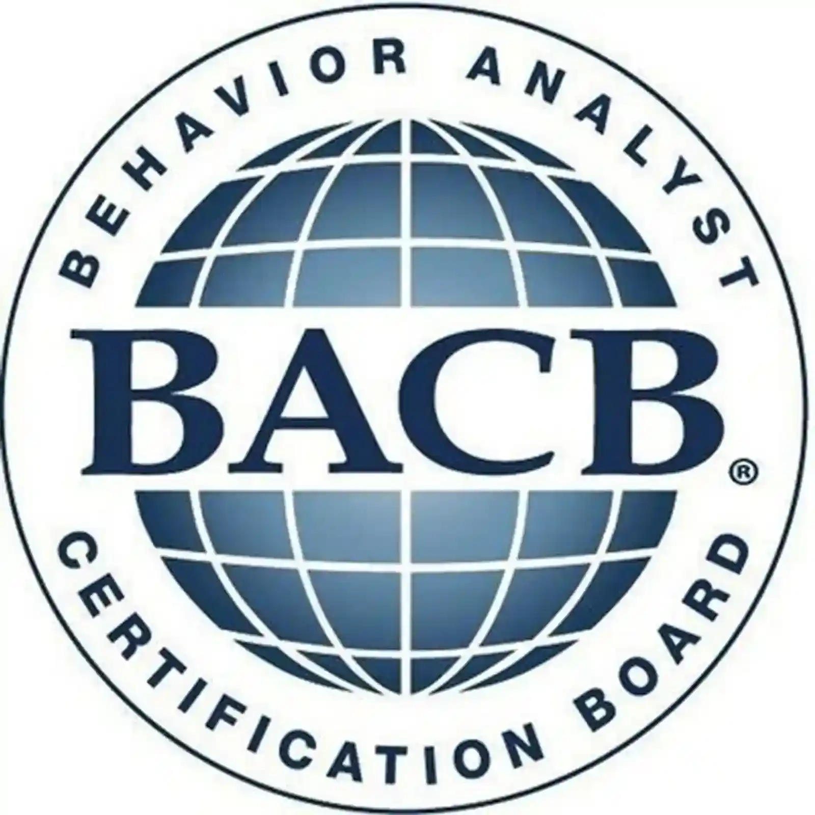 The logo of the Behavior Analyst Certification Board (BACB®), featuring the acronym “BACB” in bold, dark blue letters with a globe-like grid design inside the “B”, symbolizing global standards in behavior analysis certification.
